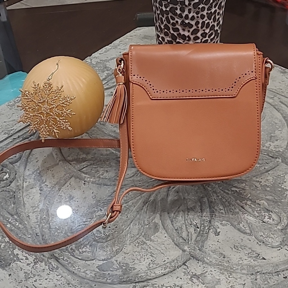 DARLING WOMEN'S COGNAC COLOR VEGAN LEATHER CROSSBODY BAG NEW